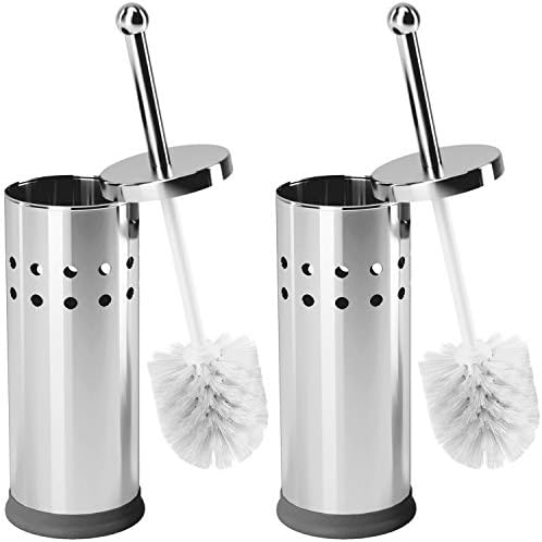 Home Intuition Chrome Stainless Steel Toilet Brush Holder Set 2 Pack
