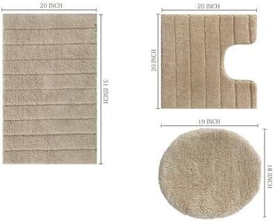 BH Home Linen 3-Piece Luxurious Striped Bath Rug Set 1
