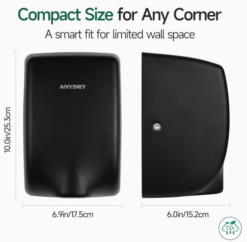 Anydry Compact Hand Dryer with 1350W Power and Matte Black Finish