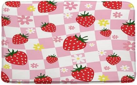Strawberry Bath Mat with Cute Floral Design
