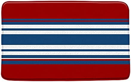 Sunhe Red Navy Bath Mat with Gray and Yellow Stripes