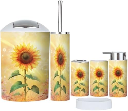 Boho Sunflower Bathroom Accessory Set 6 Piece 1