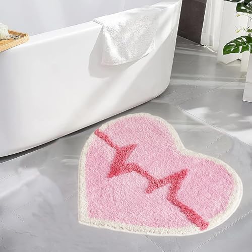 Inshinern Pink Heart Bathroom Rug Non Slip Washable