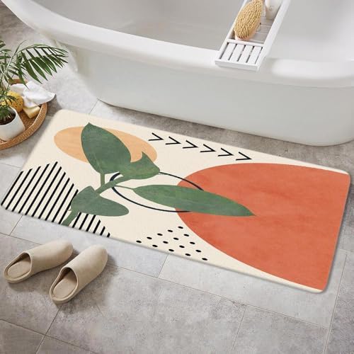 JAWO Modern Boho Bathroom Rug with Terracotta Print