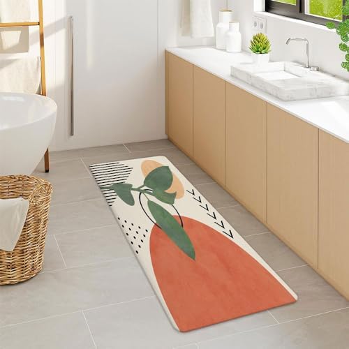 JAWO Modern Boho Bathroom Rug with Terracotta Print