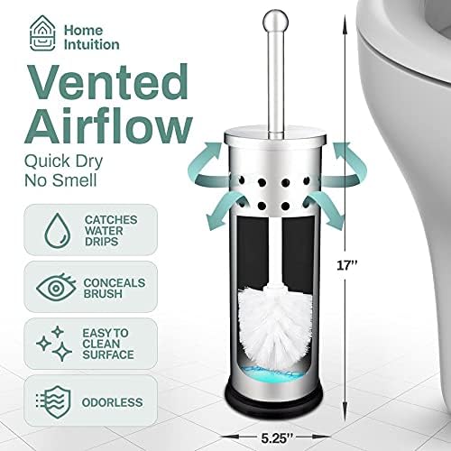 Home Intuition Chrome Stainless Steel Toilet Brush Holder Set 2 Pack