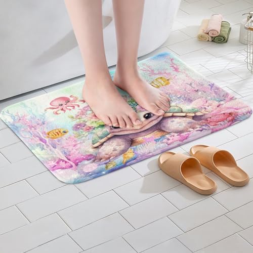 Feelyou Cute Sea Turtle Bath Rug 16x24 Kids Cartoon Ocean Animal Mat
