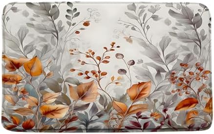 Sunhe Leaf Bath Mat with Gray Orange Rustic Design