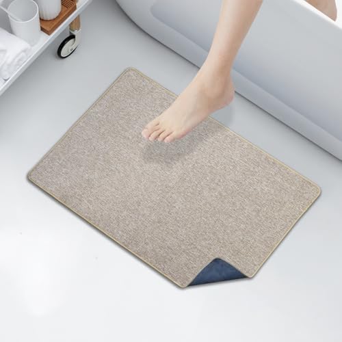 Yancorp Thin Non-Slip Bathroom Rugs 16x28 Inch Khaki