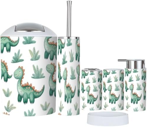 Boho Cartoon Dinosaur Bathroom Accessories Set 6 Piece