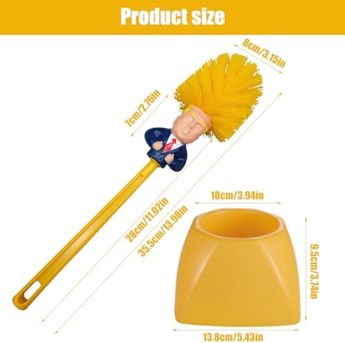 Donald Trump Toilet Brush with Holder Cleaning Set - Funny Bathroom Gift Yellow