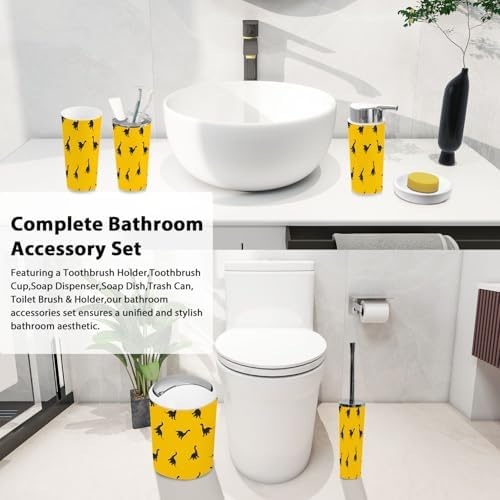 Boho Bathroom Accessory Set 6 Piece Black Dinosaur Yellow