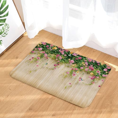JAWO Floral Bath Rug 17X29 Inches with Butterfly Design