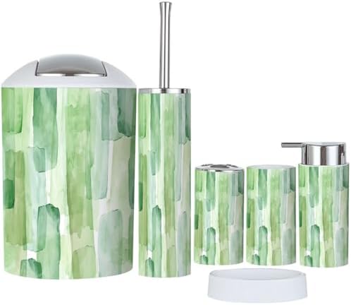 Boho Bamboo Bathroom Accessory Set 6 Piece