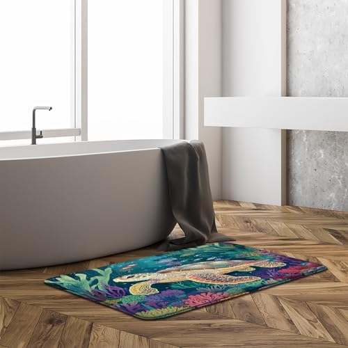 Turtle Bath Mat Blue Ocean Sea Animal Bathroom Rug 18X30Inch