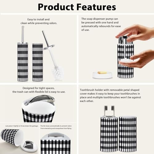 Boho Plaid Scottish Pattern 6-Piece Bathroom Accessory Set