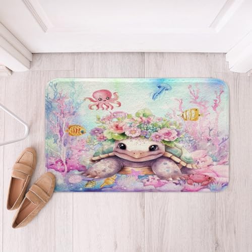 Feelyou Cute Sea Turtle Bath Rug 16x24 Kids Cartoon Ocean Animal Mat