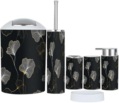 Boho Ginkgo Leaf Bathroom Accessories 6 Piece Set