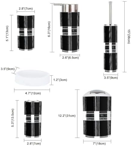 Boho Textured Plaid Bathroom Accessory Set 6 Piece