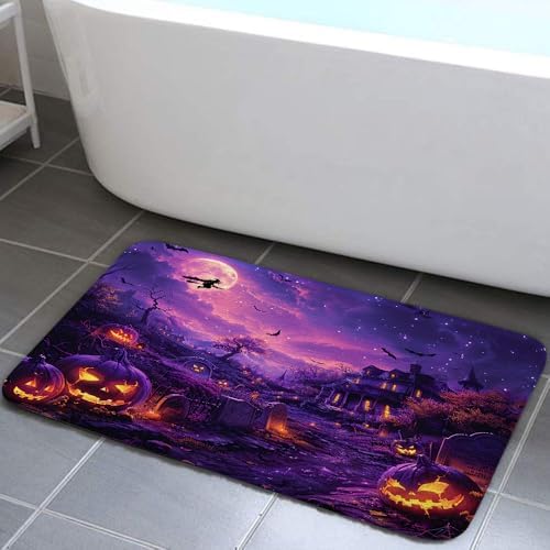 JAWO Halloween Bath Rug Full Moon Themed Non-Slip