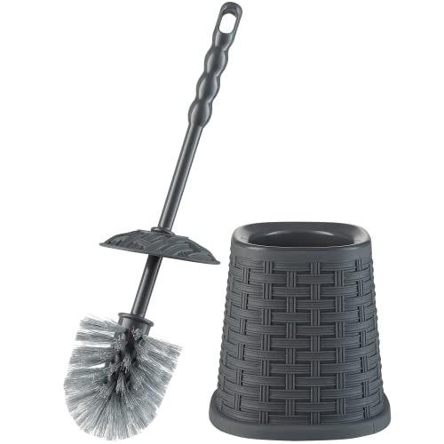 Superio Wicker Style Toilet Bowl Brush and Holder - Onyx Grey