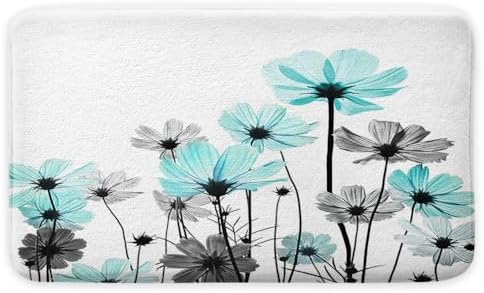 Teal Bath Rugs with Floral Design