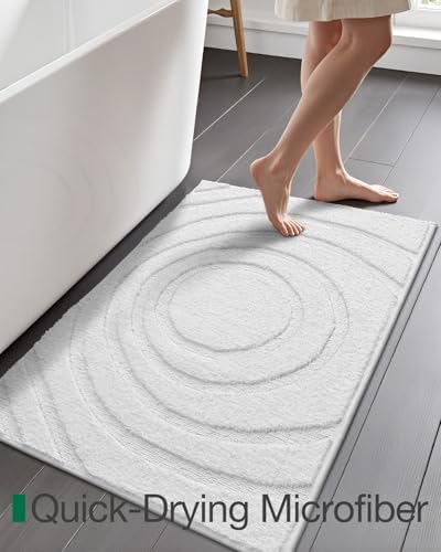 LUMI Bath Mat Non-Slip Rubber Backing White 24x43