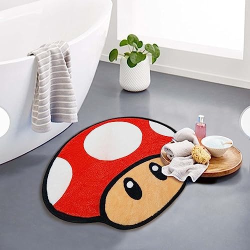 Faptoena Red Mushroom Bath Mat for Kids