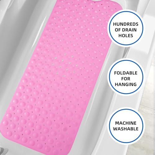 ZHICHENG Non-Slip Bath Mat 39x16 Inch with Suction Cups