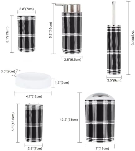 Boho Bathroom Accessory Set 6 Piece Black White Plaid