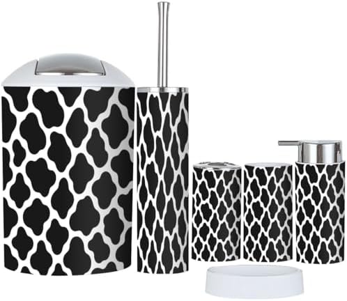 Boho Cow Bathroom Accessory Set 6 Piece Black