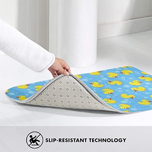 MZERSE Washable Bathroom Rugs with Funny Blue Bubbles and Yellow Rubber Ducks