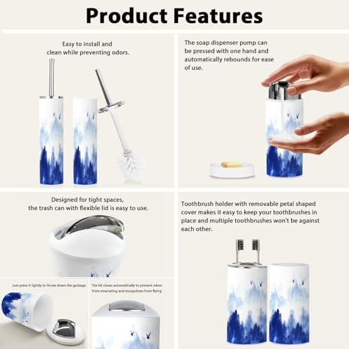 Boho Flock Birds Bathroom Accessory Set 6 Piece
