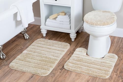 BH Home Linen 3-Piece Luxurious Striped Bath Rug Set 1