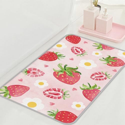 Cute Strawberry Bath Mat for Bathroom Decor