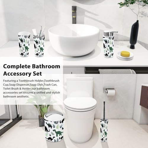Boho Grunge Dinosaur Silhouette Bathroom Accessories Set 6 Piece