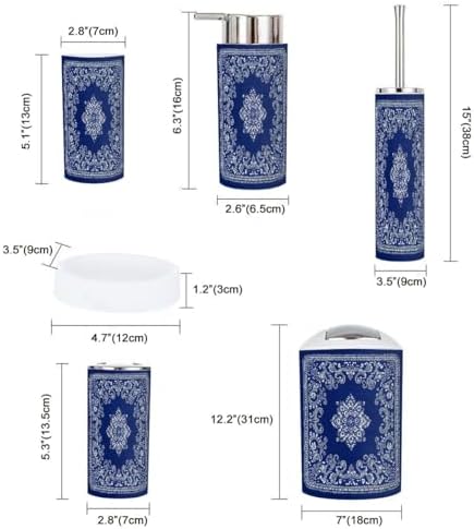 TRANQDEHOM 6-Piece Boho Blue Bathroom Accessory Set