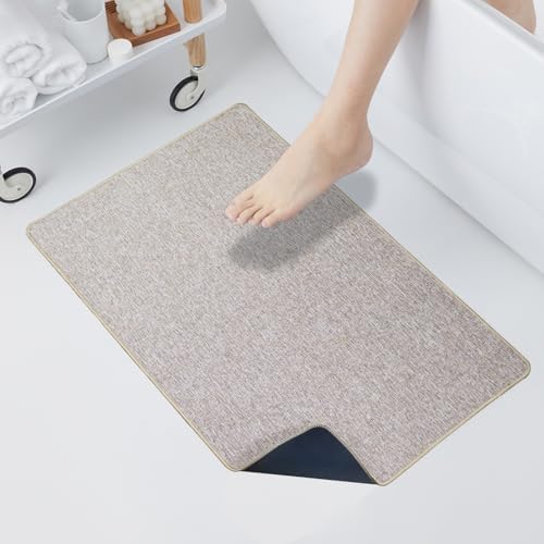 Yancorp Thin Non-Slip Bathroom Rugs 16x28 Inch Khaki