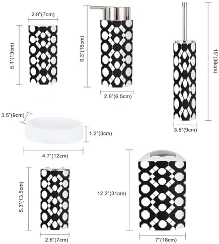 Boho Bathroom Accessory Set 6 Piece Black White Rhombuses 1