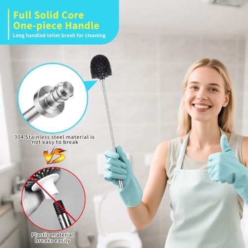 Stainless Steel Toilet Brush Set with 2 Heads and Holder 1