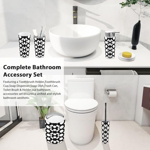 Boho Bathroom Accessory Set 6 Piece Black White Rhombuses 1