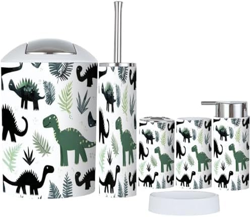 Boho Grunge Dinosaur Silhouette Bathroom Accessories Set 6 Piece