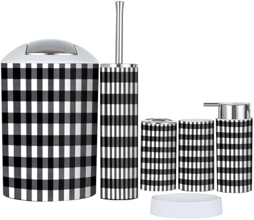 Boho Plaid Scottish Pattern 6-Piece Bathroom Accessory Set