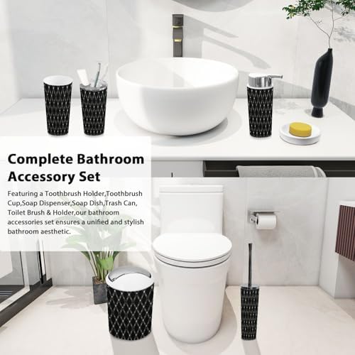 Boho Bathroom Accessory Set 6 Piece Gray Plaid
