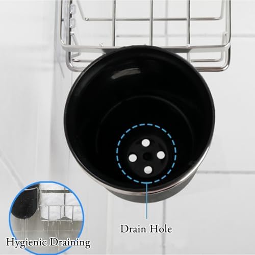 FLYBOT Toilet Brush Scrubber Cleaner with Adhesive Holder and Chrome Basket