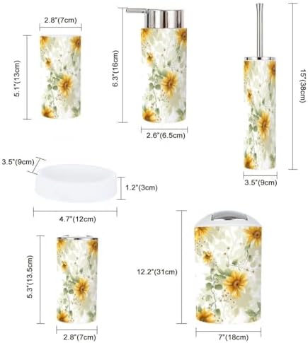 Boho Bathroom Accessory Set 6 Piece with Sunflowers Vines Daisies