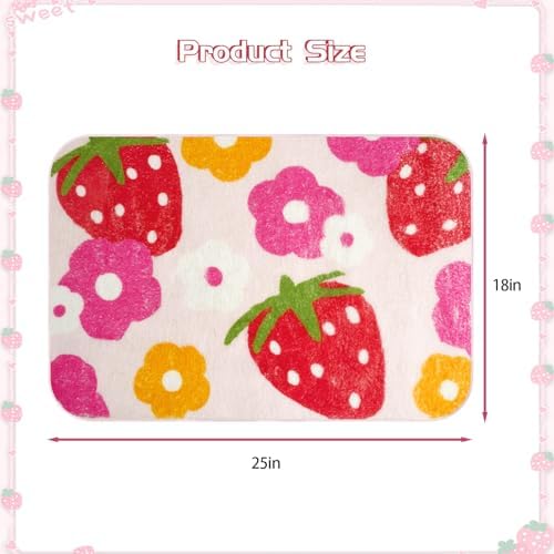 Cute Strawberry Flower Bath Mat Non-Slip Pink Bathroom Rug