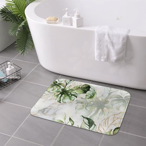 Waaqied Green Leaves Bath Mats for Kids Non-Slip 16x24 Inch