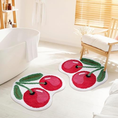 Cherry Bath Mat - Adorable Design Absorbent Safe