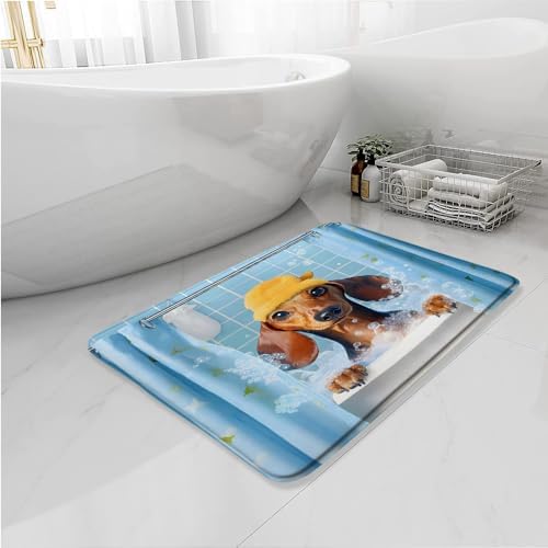 Funny Dog Bath Mat Cute Puppy Bathing in Tub Animal Pet Bath Rug